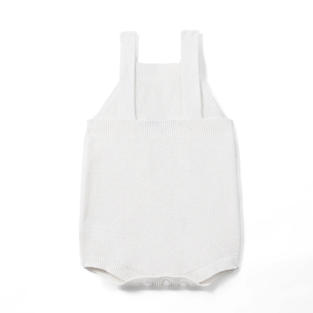 Baby Knit Button Strap Romper in White