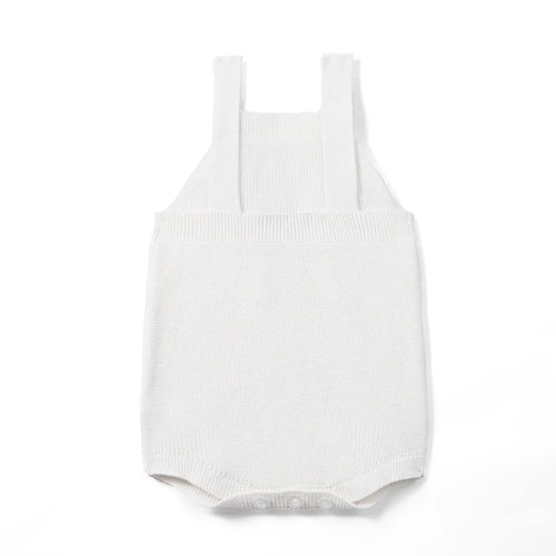 Baby Knit Button Strap Romper in White