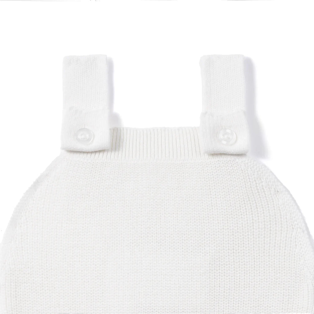 Baby Knit Button Strap Romper in White