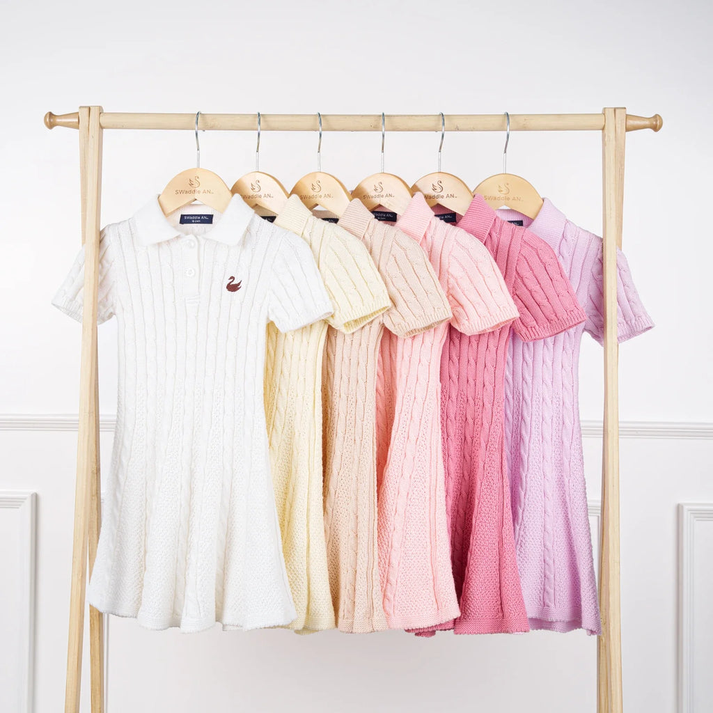 Cable Knit Polo Dress in Beige