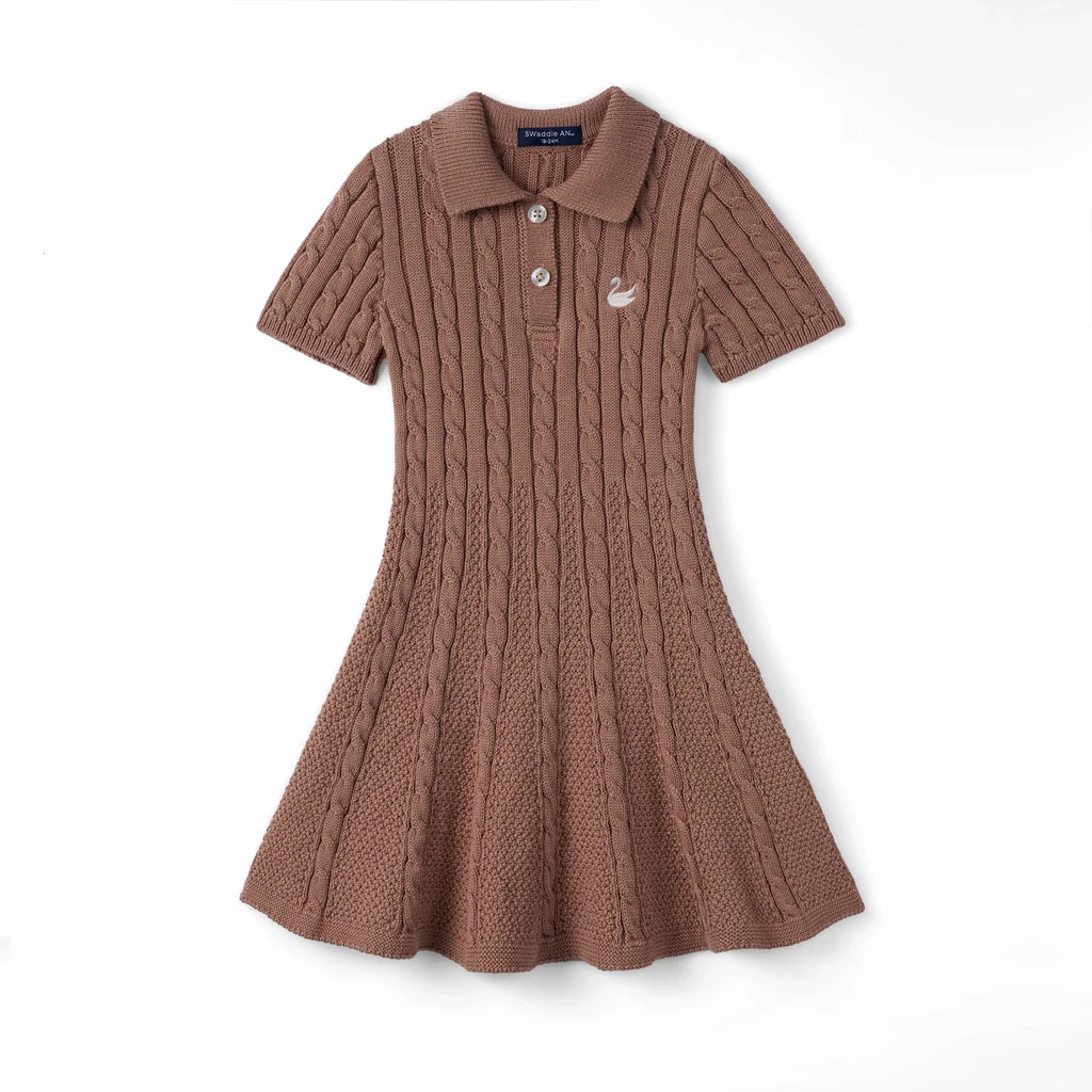 Cable Knit Polo Dress in Mocha