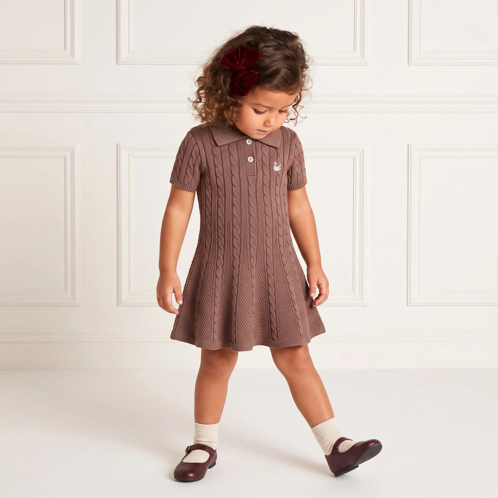 Cable Knit Polo Dress in Mocha