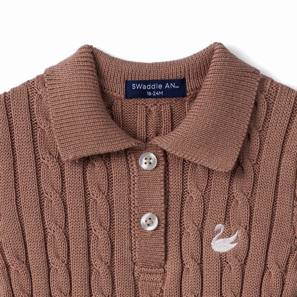 Cable Knit Polo Dress in Mocha