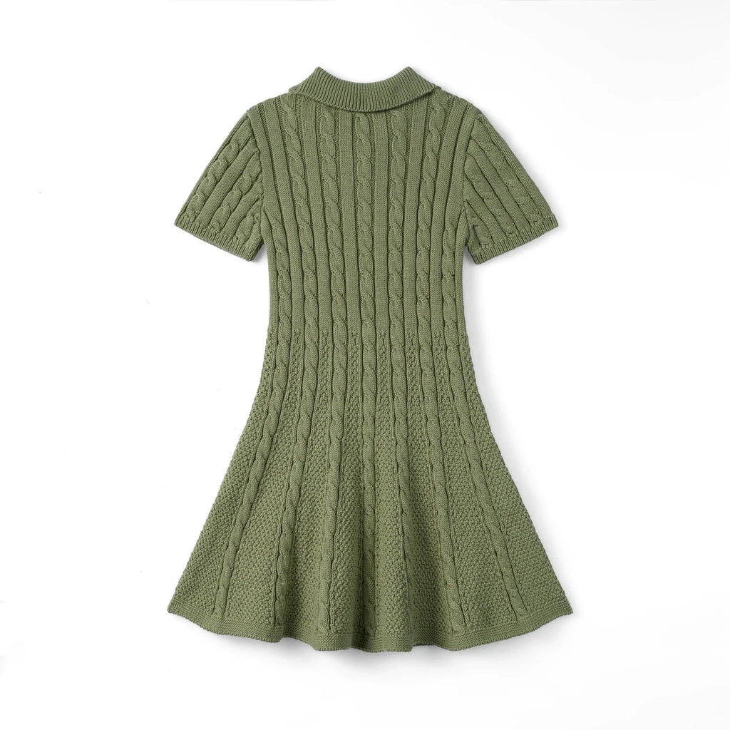 Cable Knit Polo Dress in Sage Green