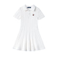 Cable Knit Polo Dress in White