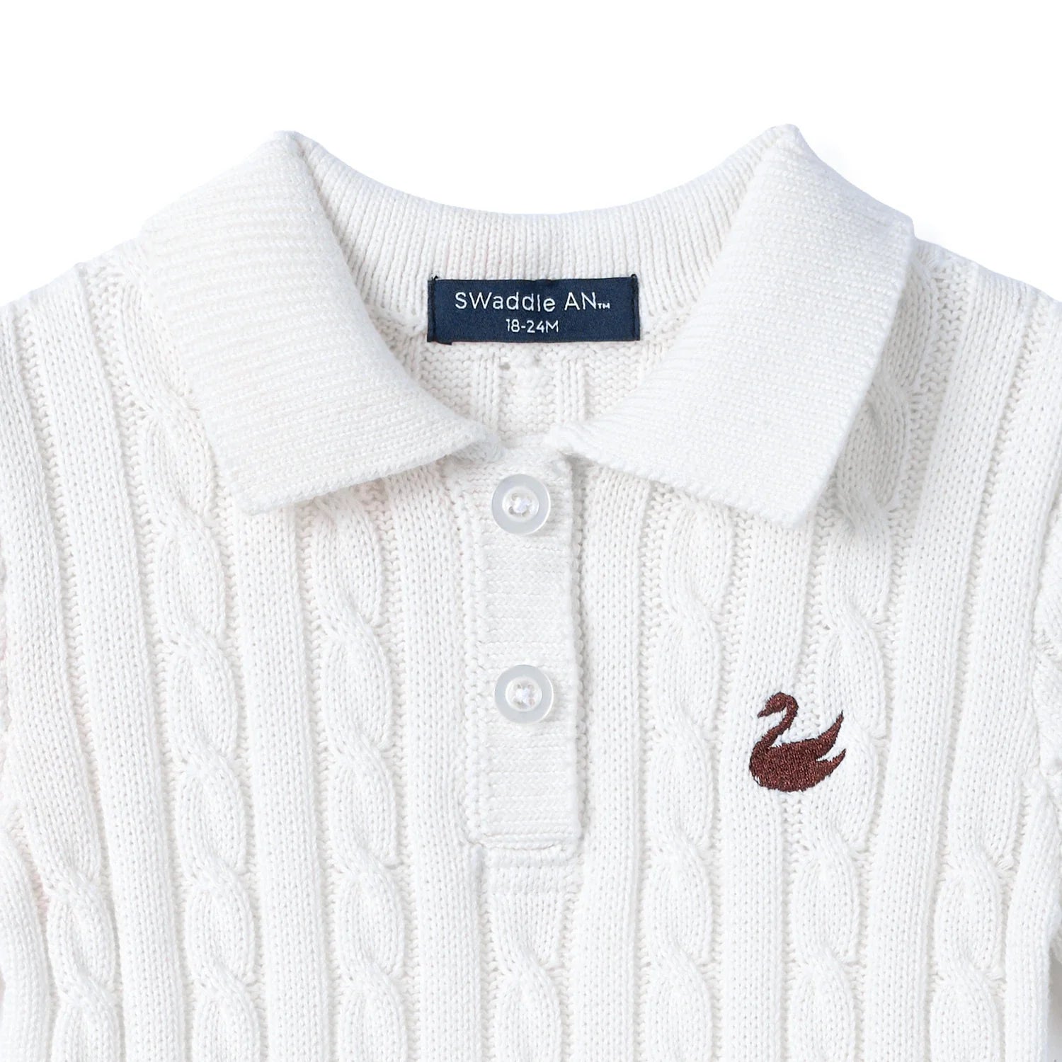 Cable Knit Polo Dress in White
