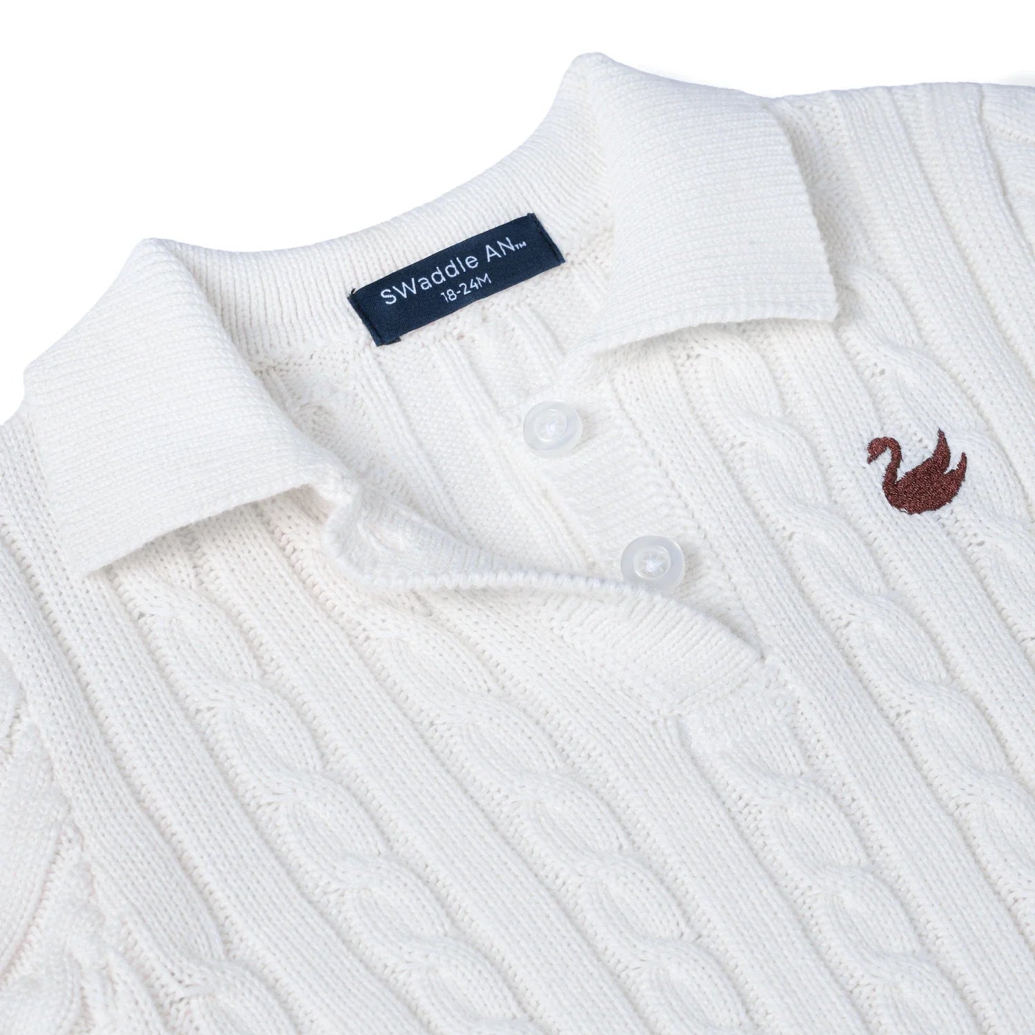 Cable Knit Polo Dress in White