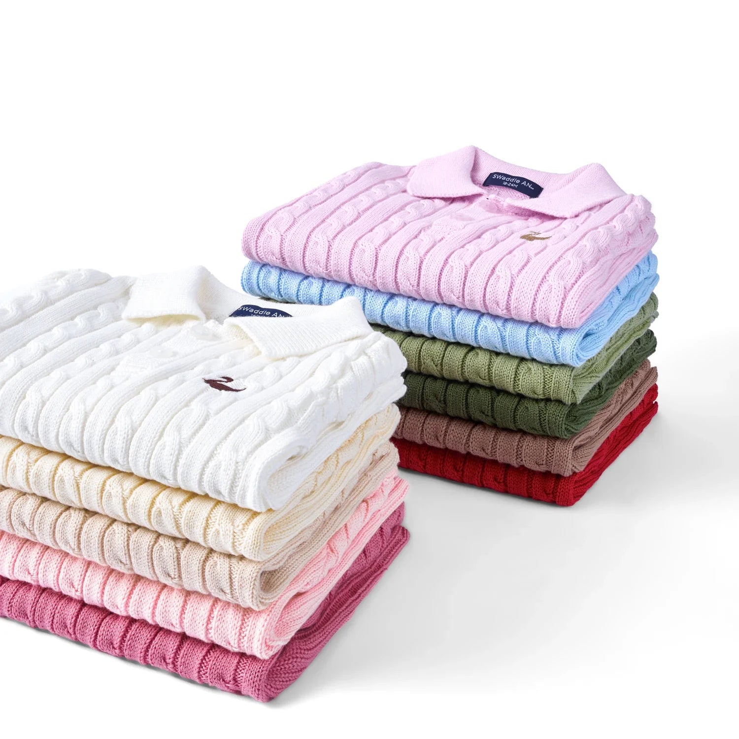 Cable Knit Polo Sweater in White