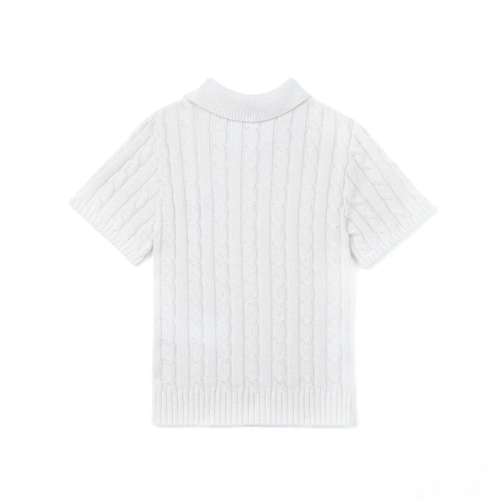 Cable Knit Polo Sweater in White