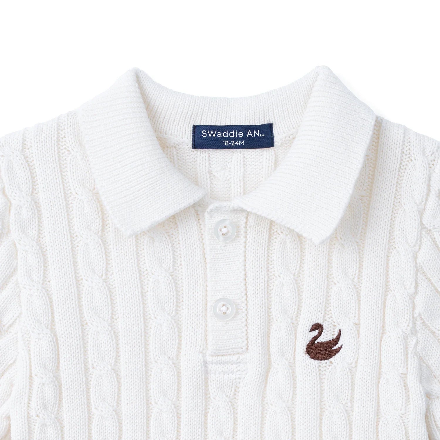 Cable Knit Polo Sweater in White