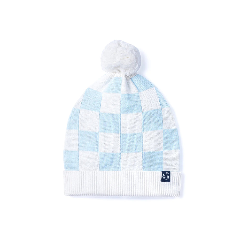 Blue Checker Baby Knit Beanie