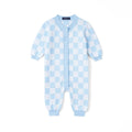 Blue Checker Baby Knit Button Romper
