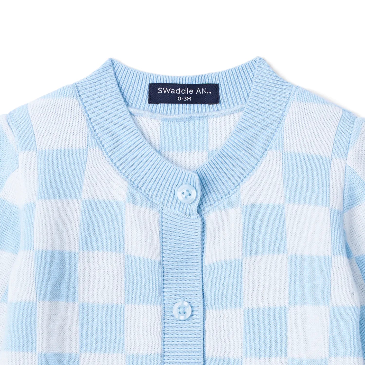Blue Checker Baby Knit Button Romper