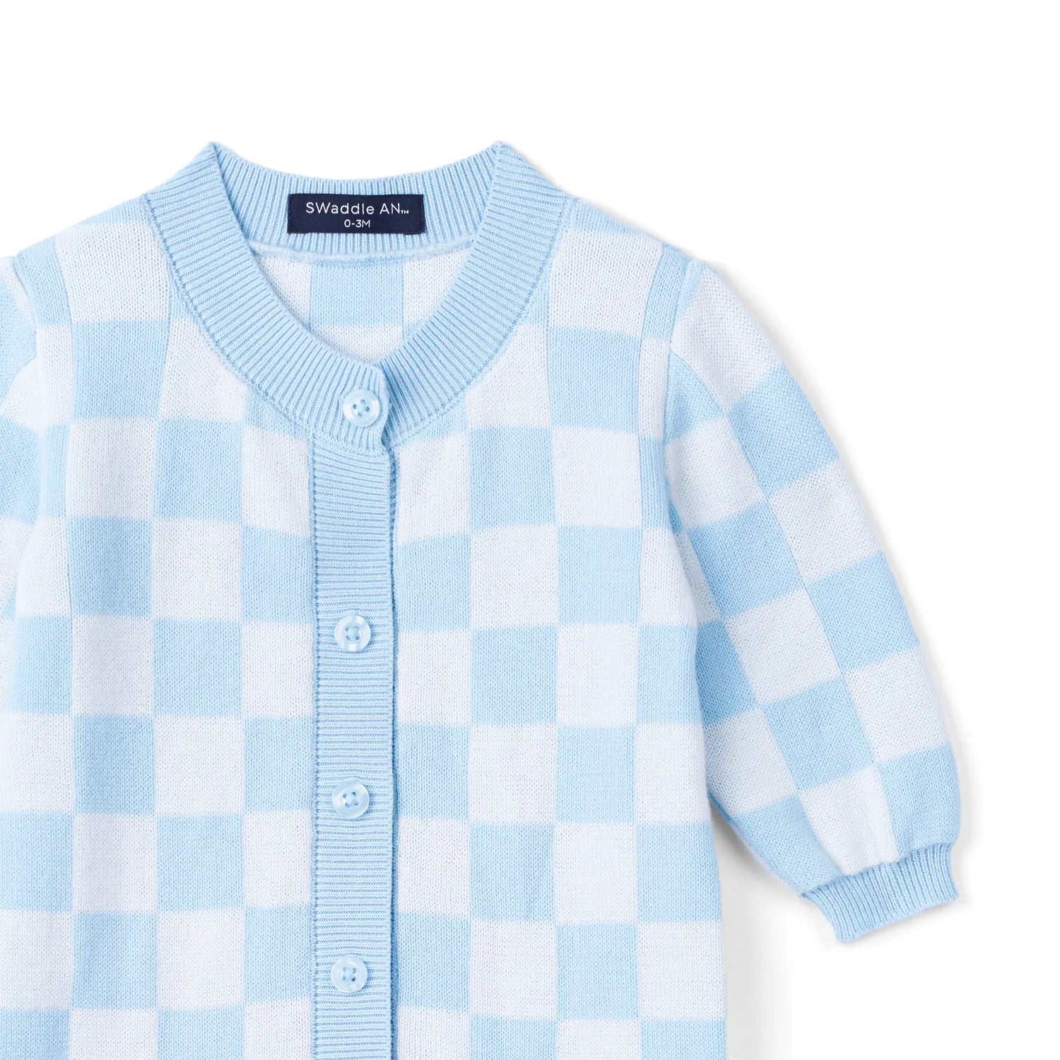 Blue Checker Baby Knit Button Romper