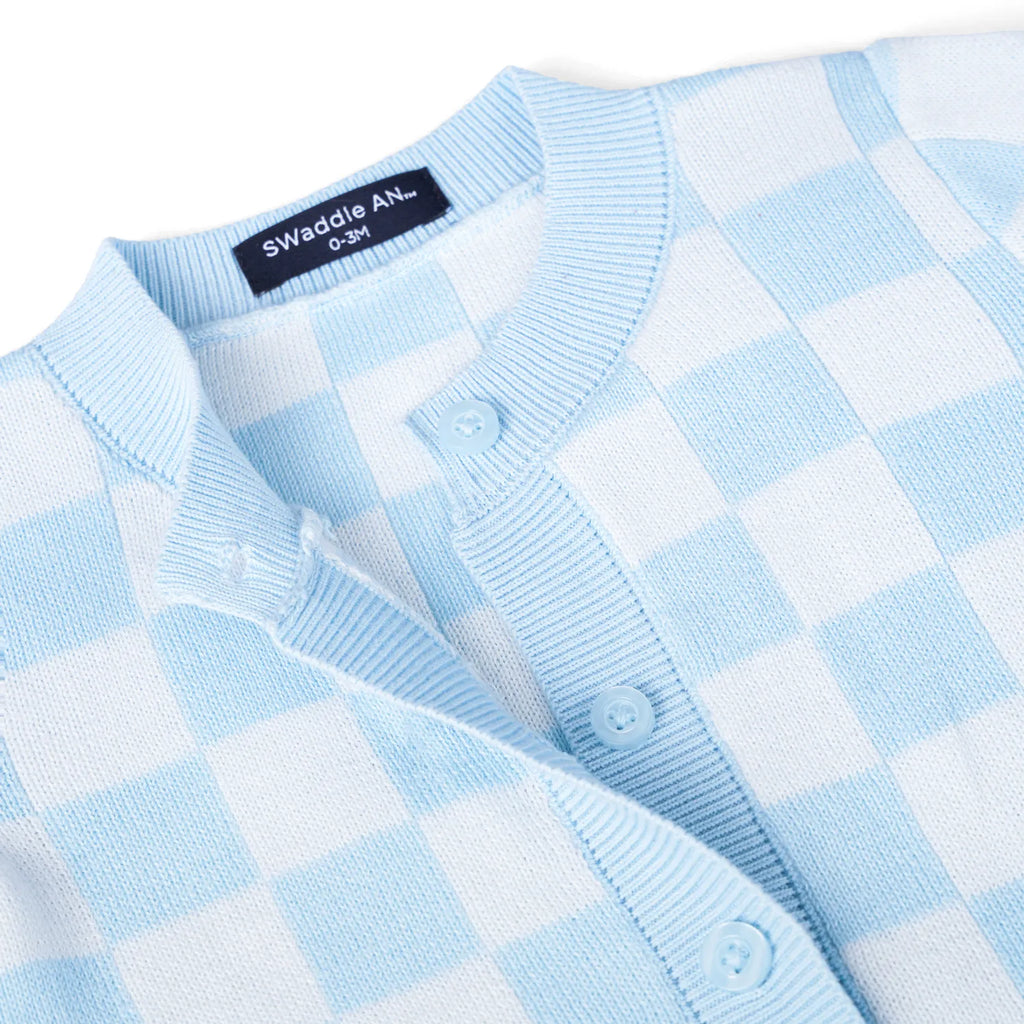Blue Checker Baby Knit Button Romper