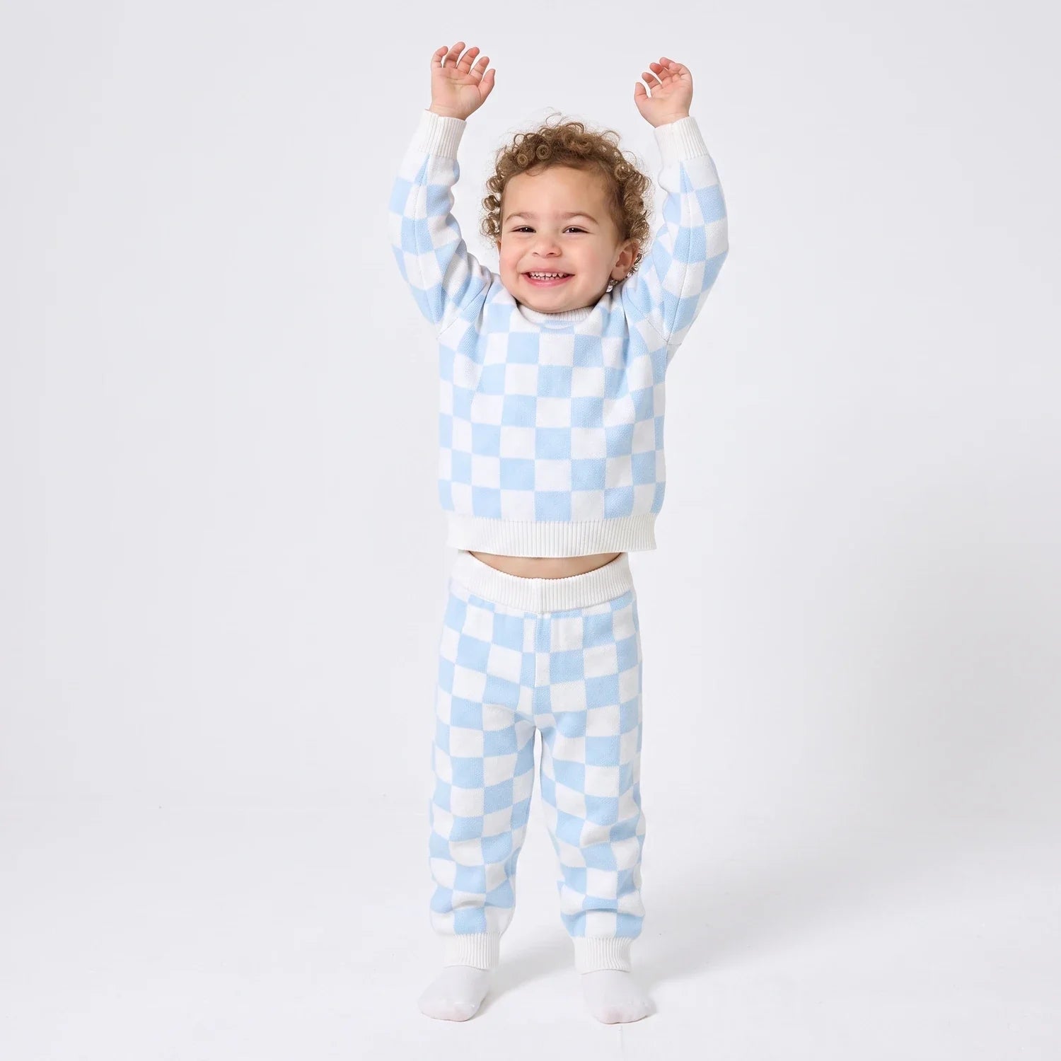 Blue Checker Knit Jogger Pants