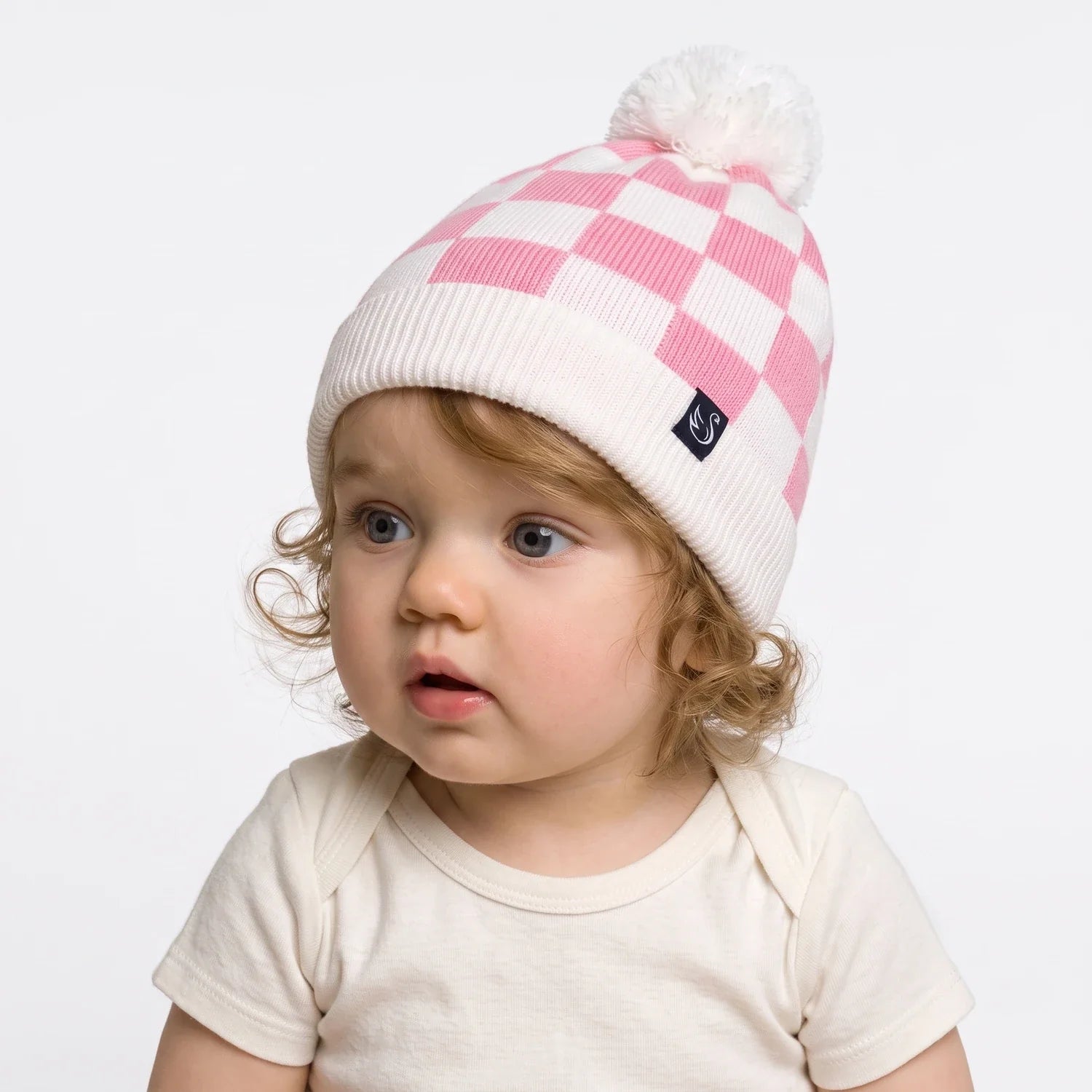 Pink Checker Baby Knit Beanie