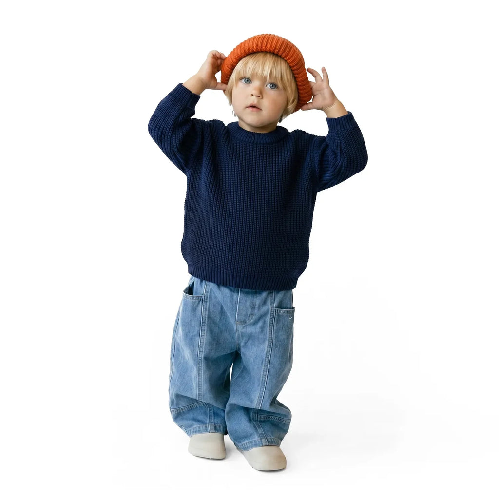 Classic Knit Baby Sweater in Navy