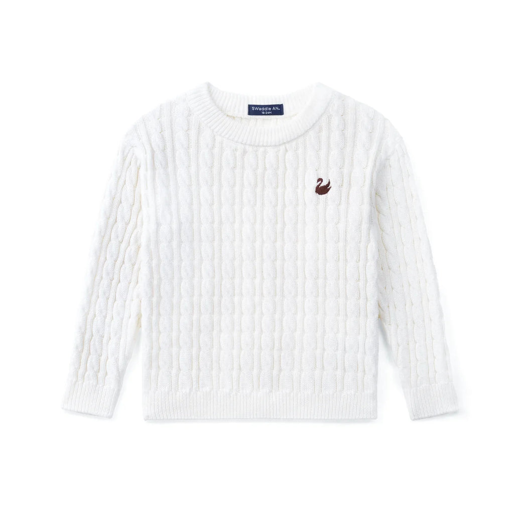 Classic Cable Knit Baby Sweater in White