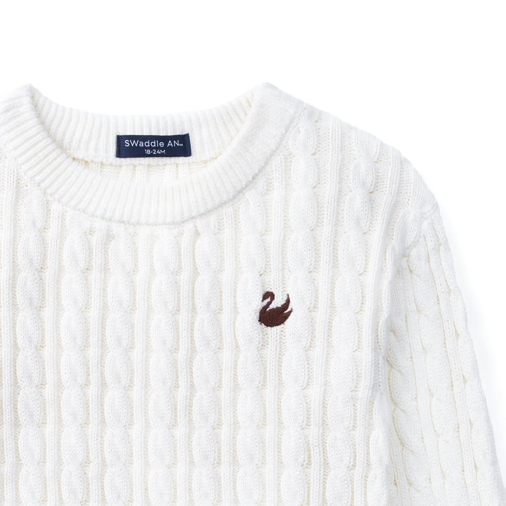 Classic Cable Knit Baby Sweater in White