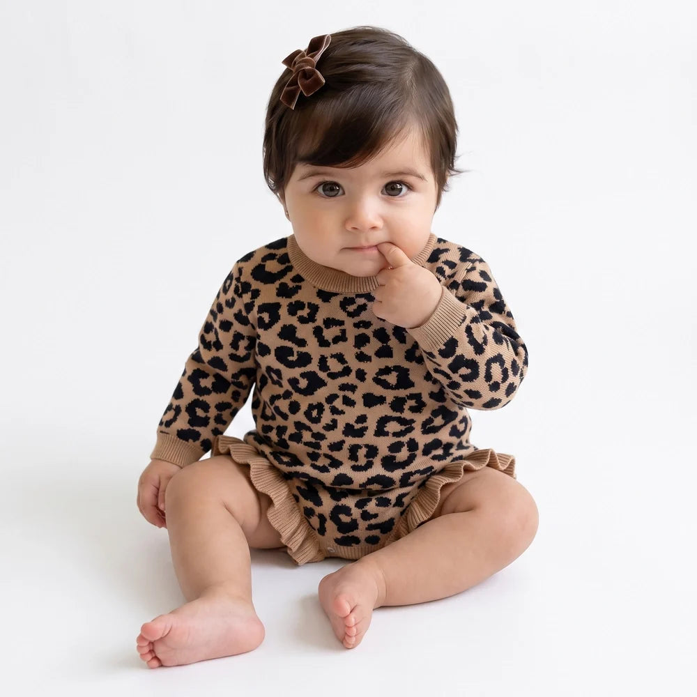 Leopard Baby Knit Ruffle Romper