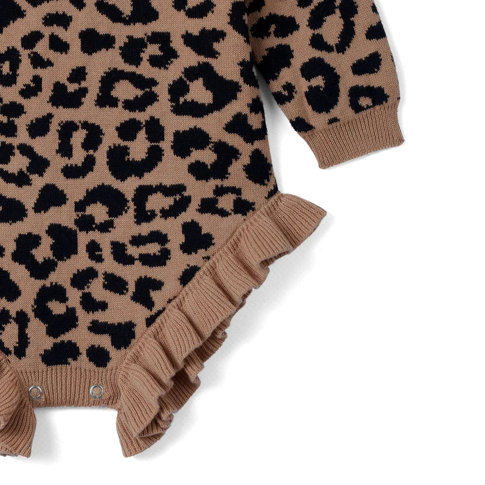 Leopard Baby Knit Ruffle Romper
