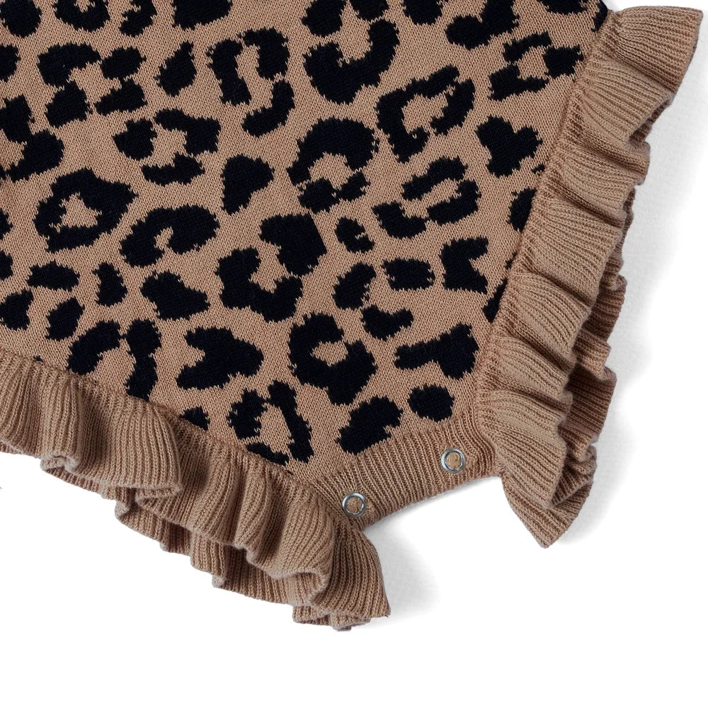 Leopard Baby Knit Ruffle Romper