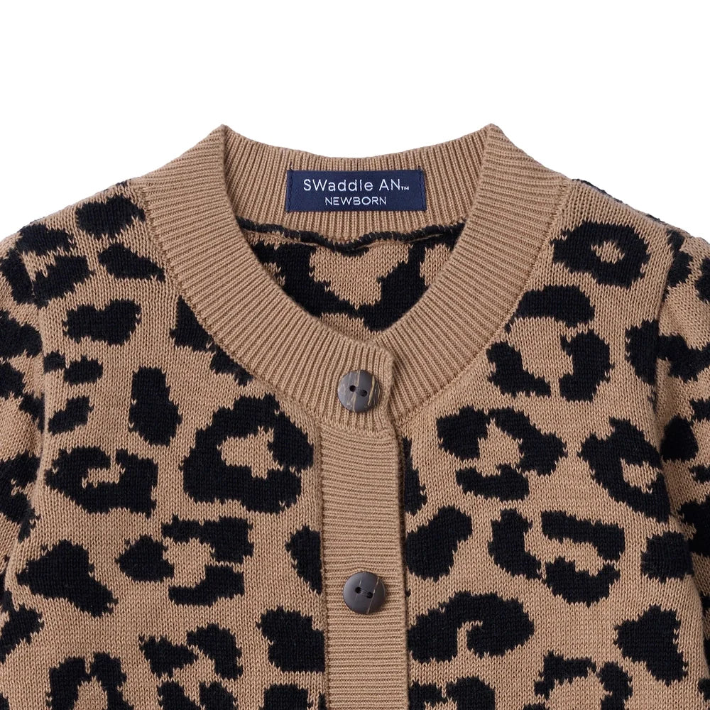 Leopard Baby Knit Button Romper