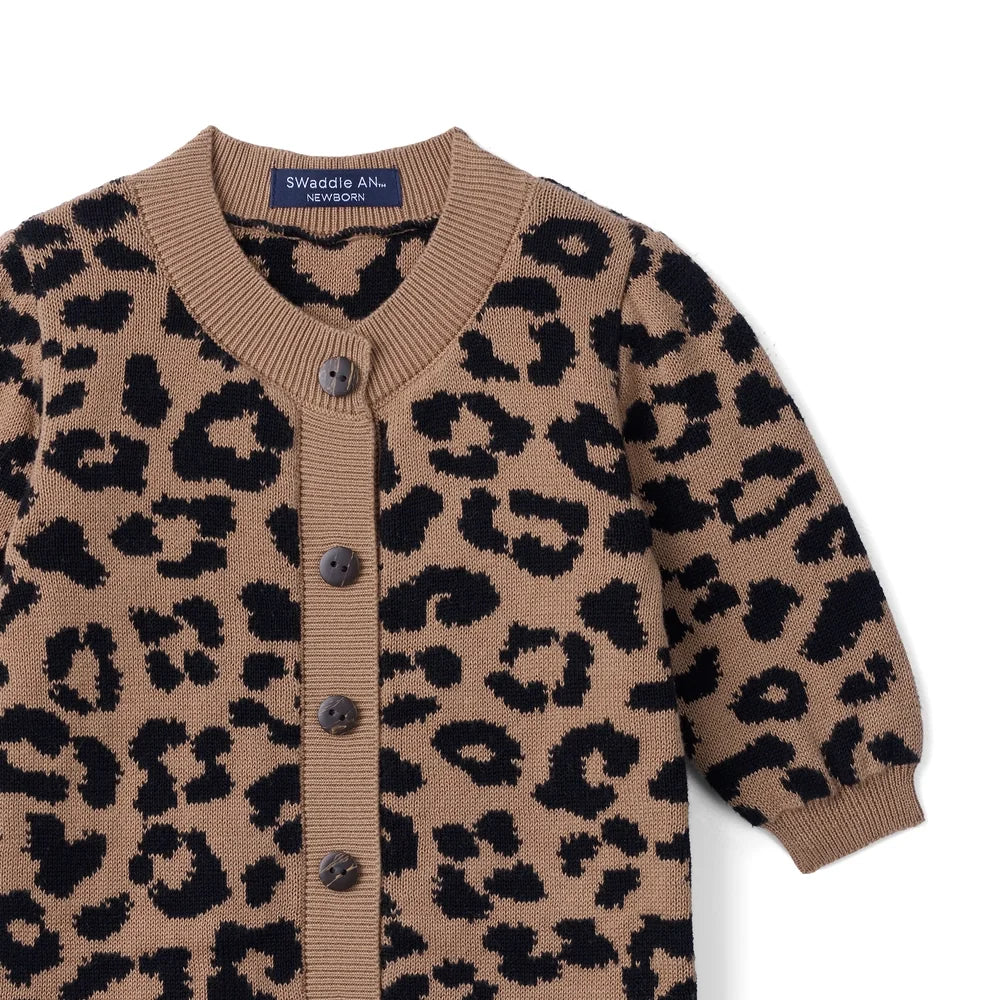 Leopard Baby Knit Button Romper