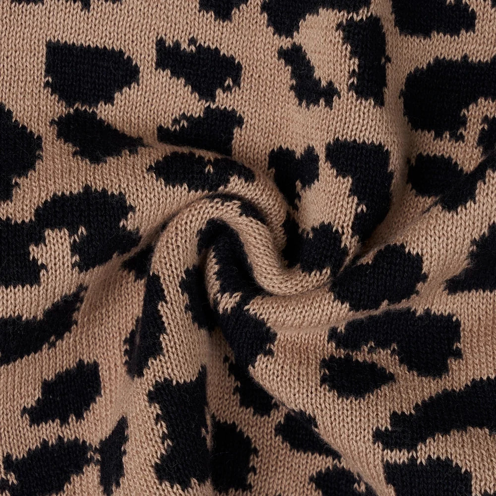 Leopard Baby Knit Button Romper