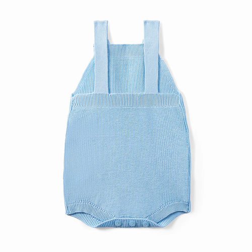 Baby Knit Button Strap Romper in Baby Blue
