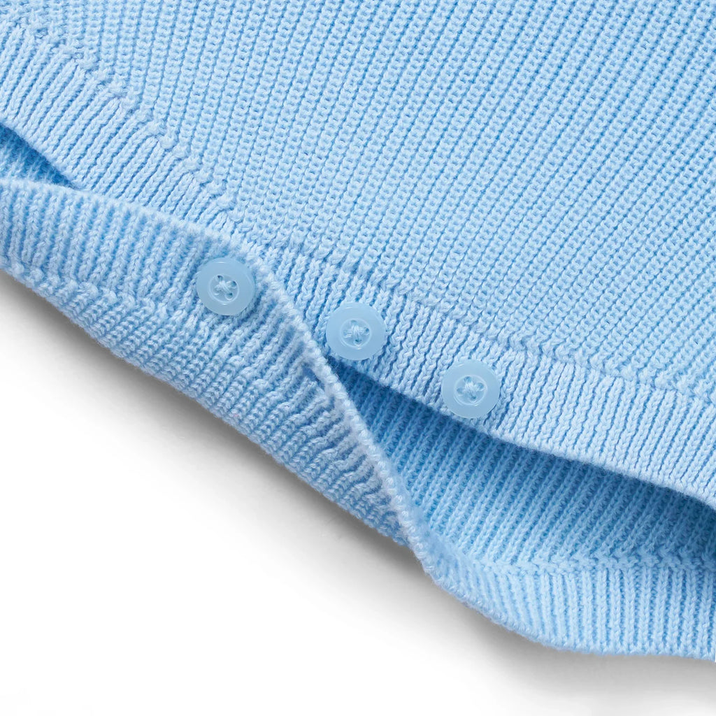 Baby Knit Button Strap Romper in Baby Blue