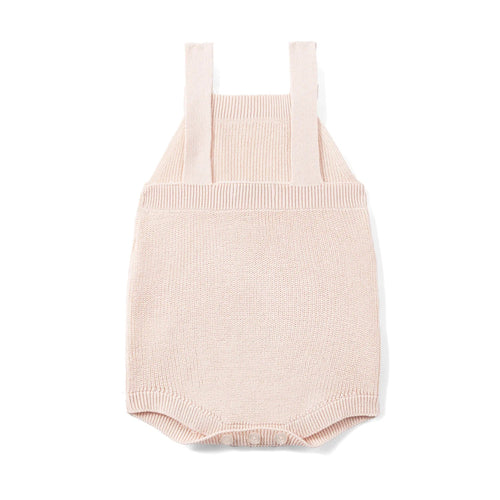 Baby Knit Button Strap Romper in Beige