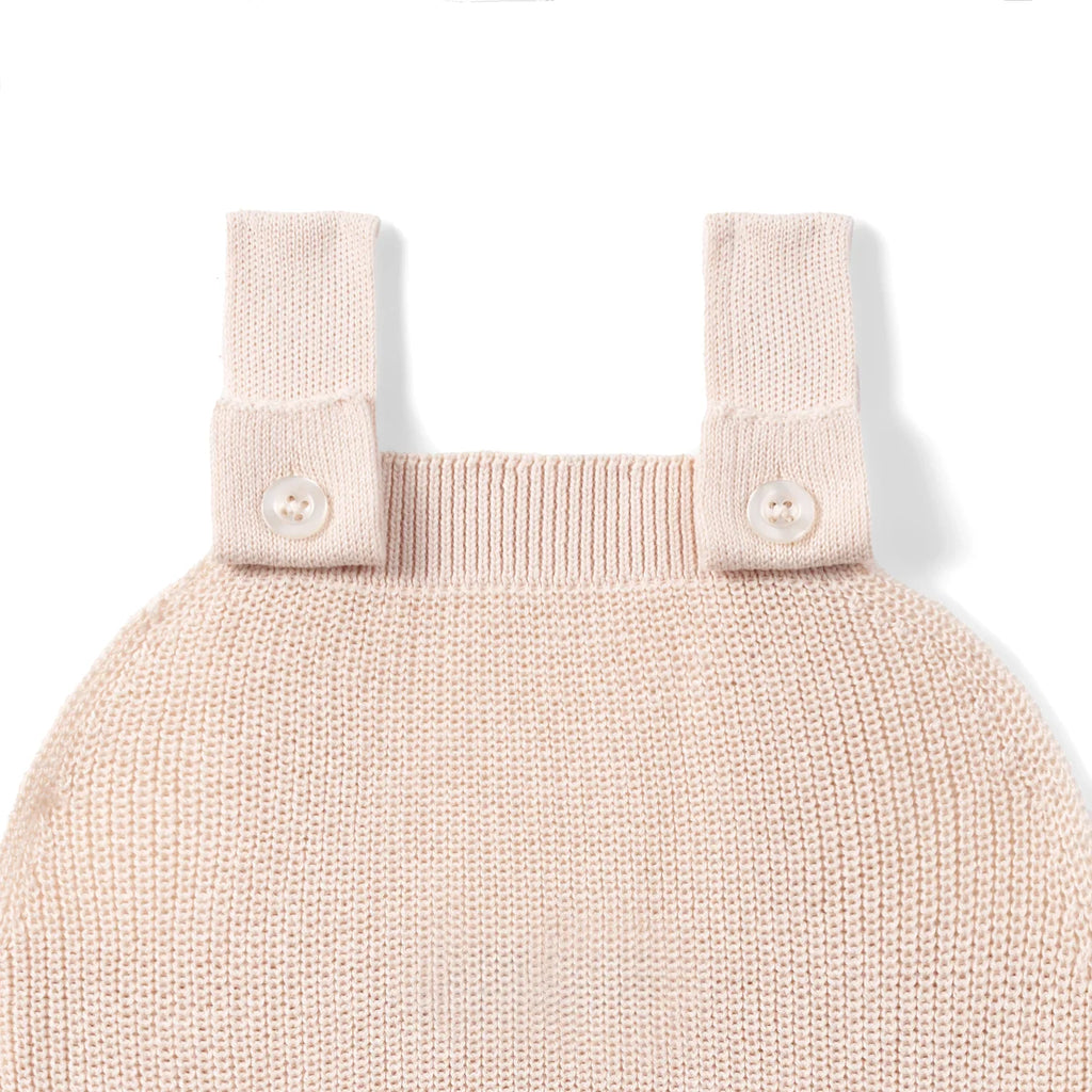 Baby Knit Button Strap Romper in Beige