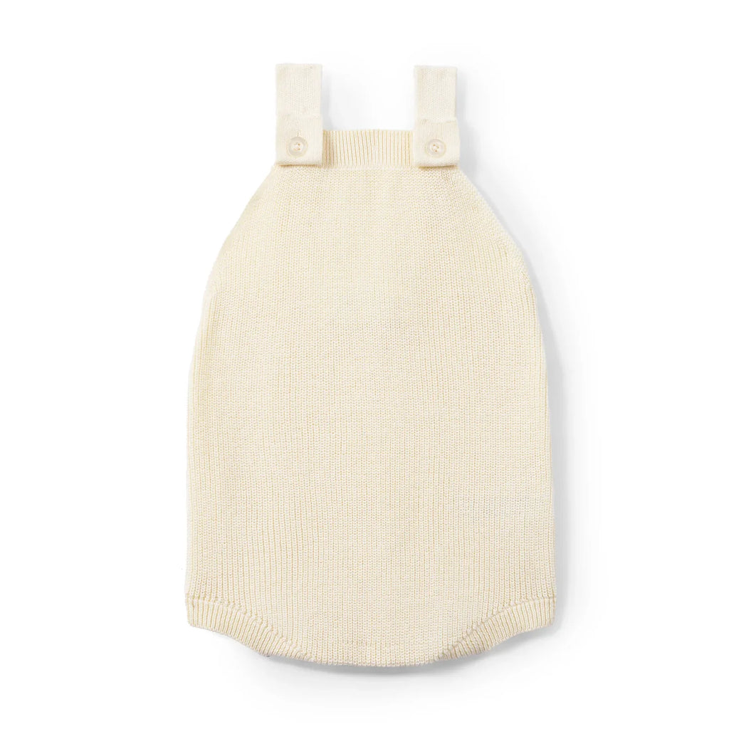 Baby Knit Button Strap Romper in Cream
