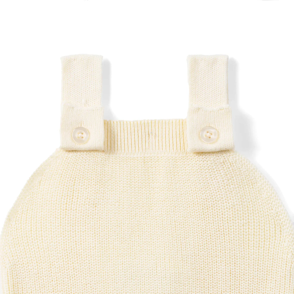Baby Knit Button Strap Romper in Cream