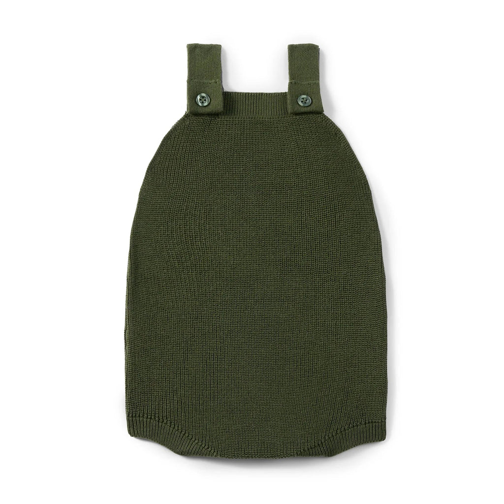 Baby Knit Button Strap Romper in Forest Green