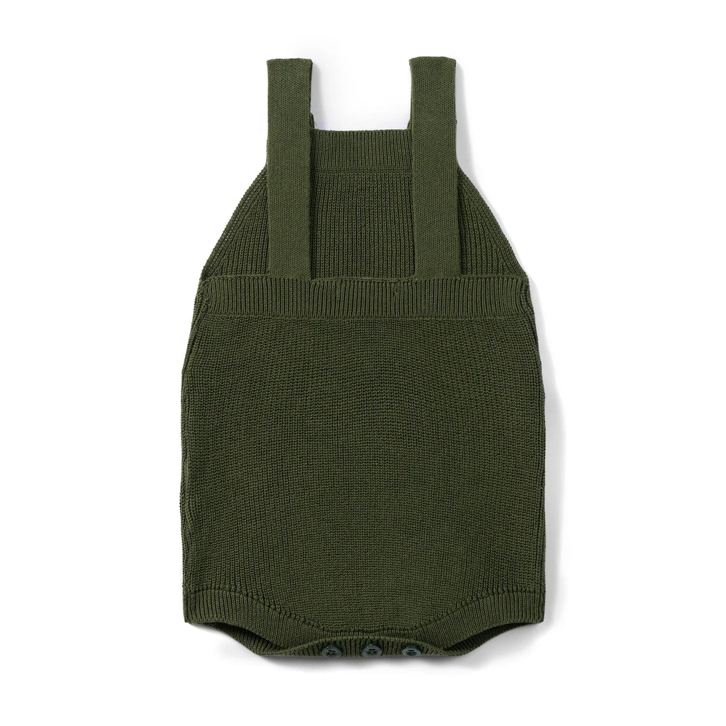 Baby Knit Button Strap Romper in Forest Green