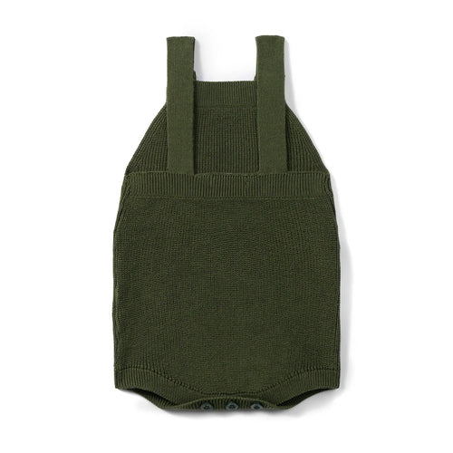 Baby Knit Button Strap Romper in Forest Green