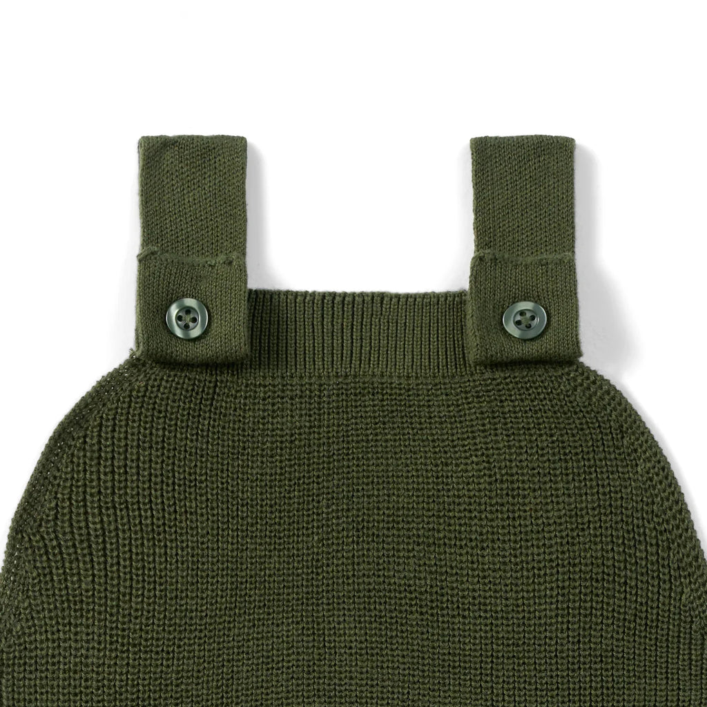 Baby Knit Button Strap Romper in Forest Green