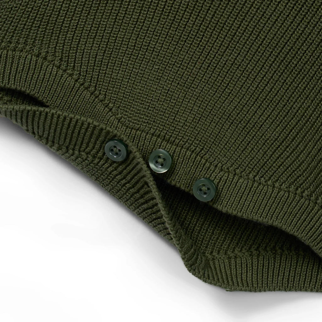 Baby Knit Button Strap Romper in Forest Green