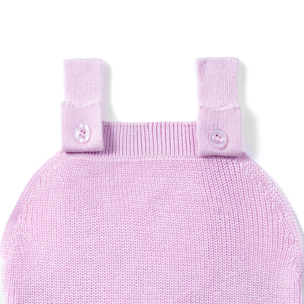 Baby Knit Button Strap Romper in Lilac
