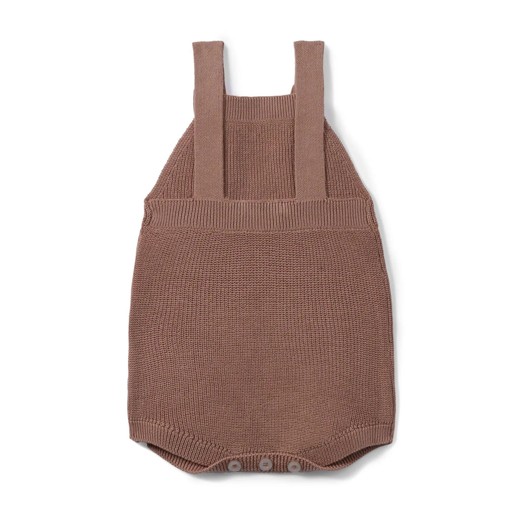 Baby Knit Button Strap Romper in Mocha