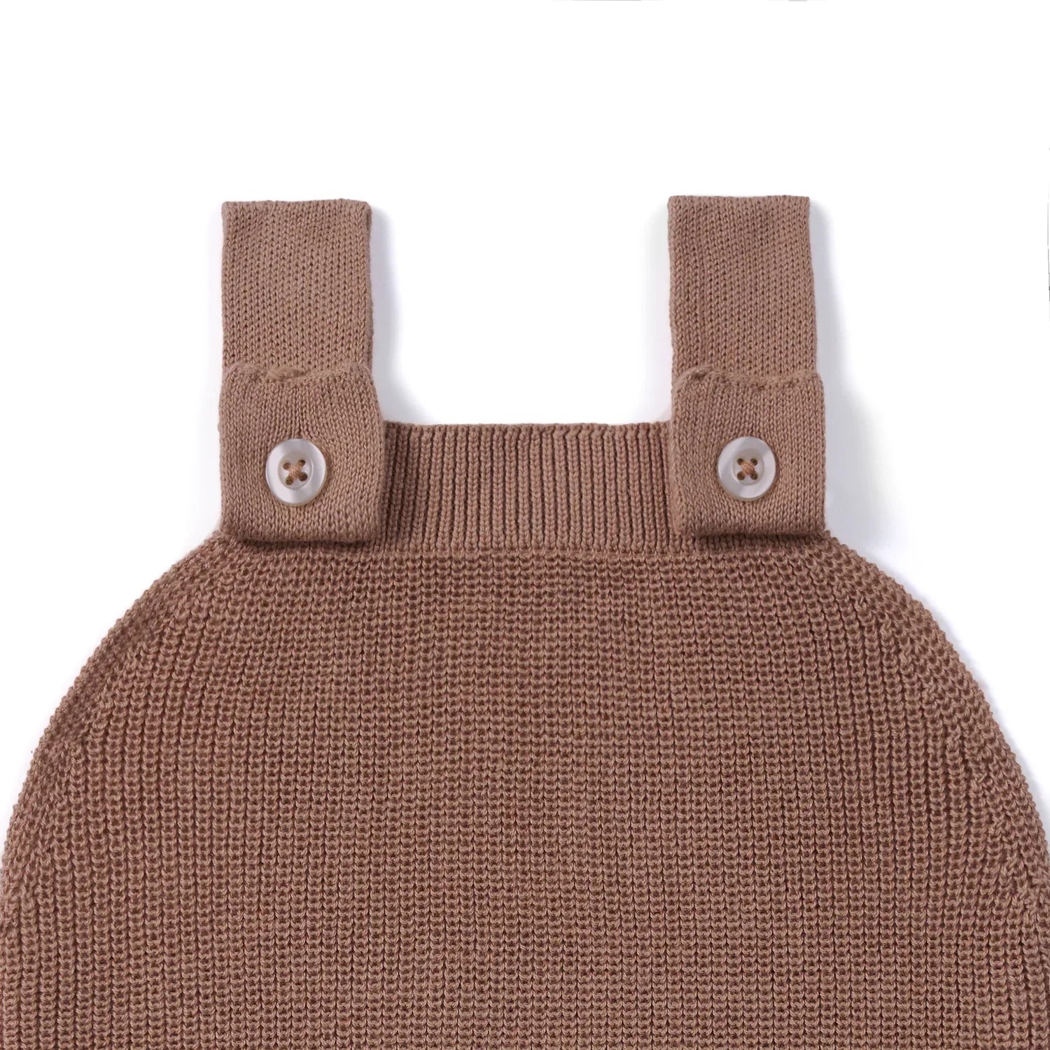Baby Knit Button Strap Romper in Mocha