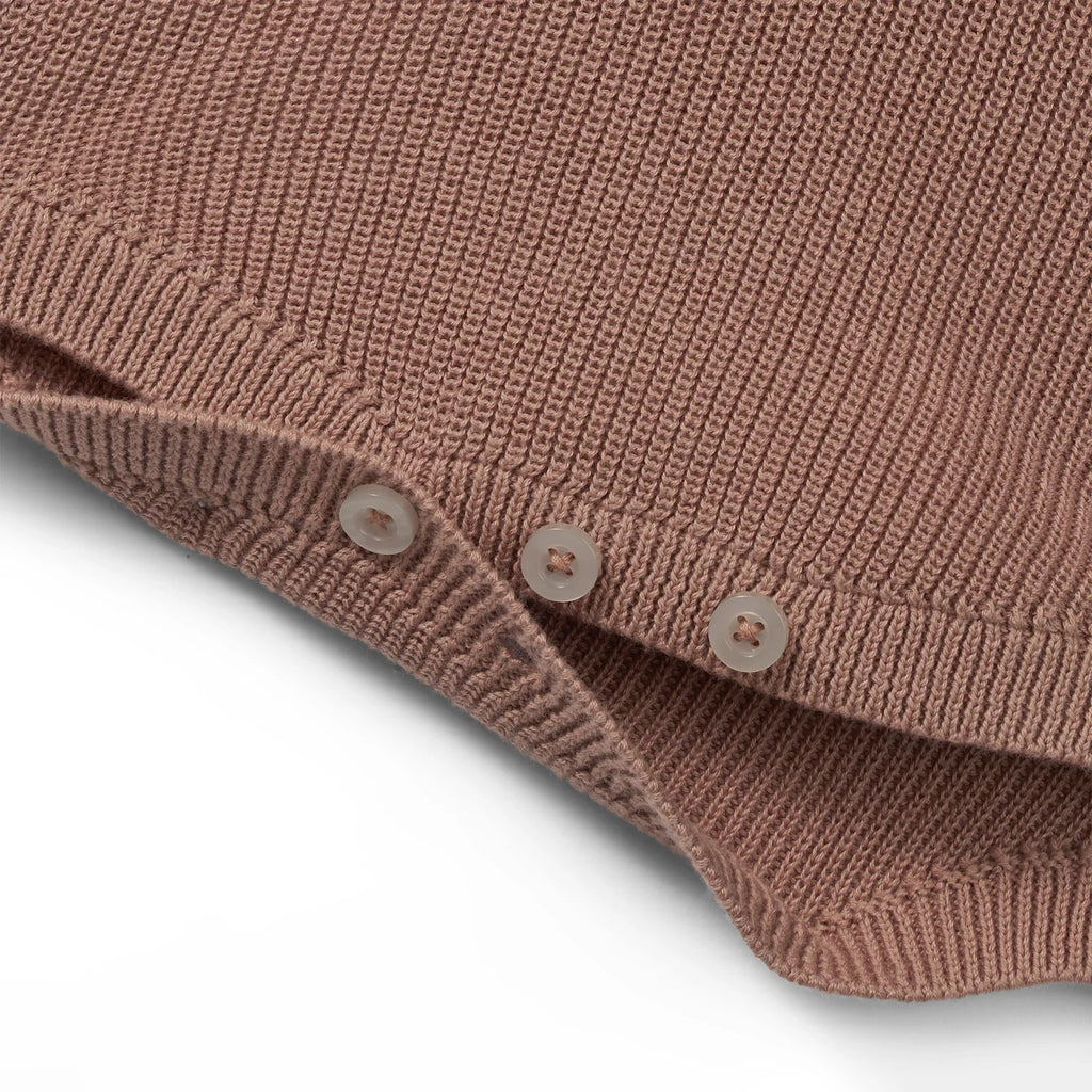 Baby Knit Button Strap Romper in Mocha