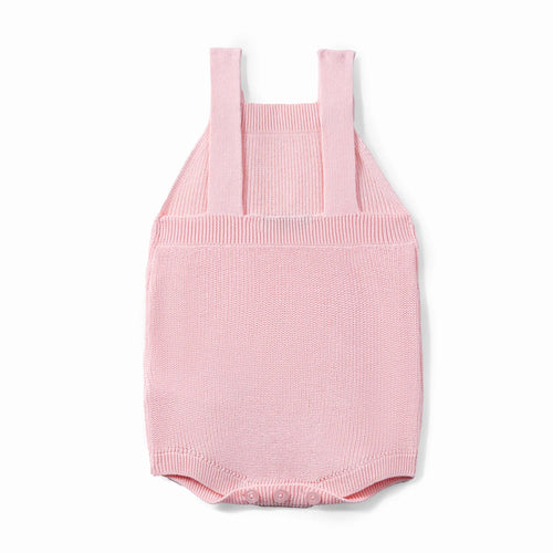 Baby Knit Button Strap Romper in Pink