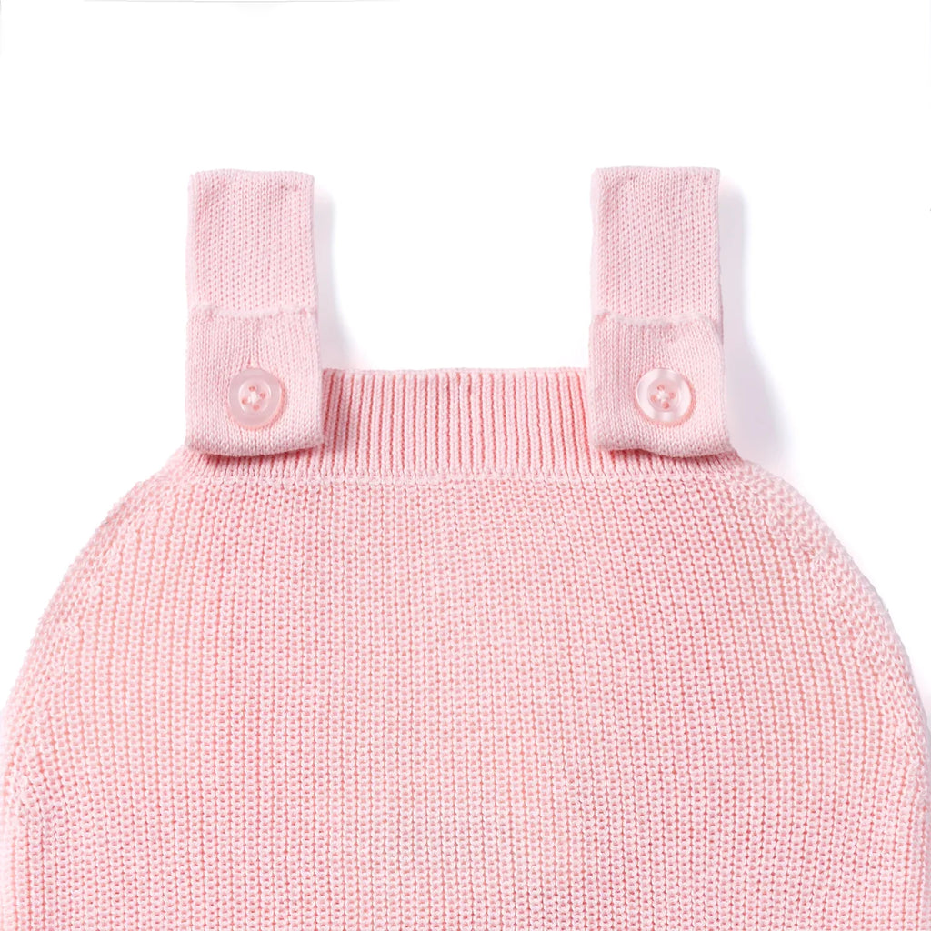 Baby Knit Button Strap Romper in Pink