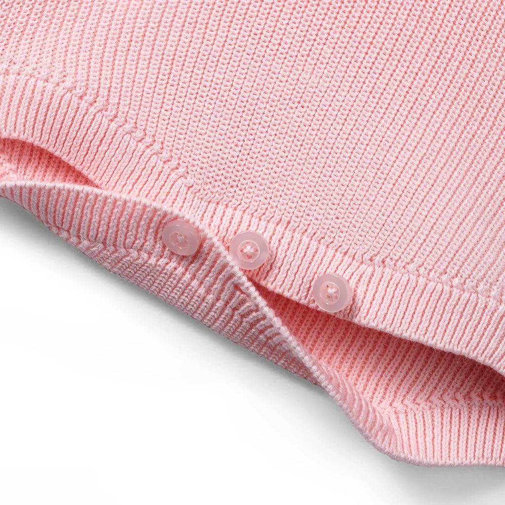 Baby Knit Button Strap Romper in Pink