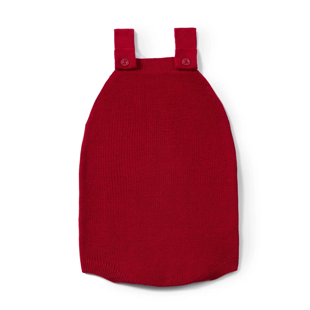 Baby Knit Button Strap Romper in Red Xmas