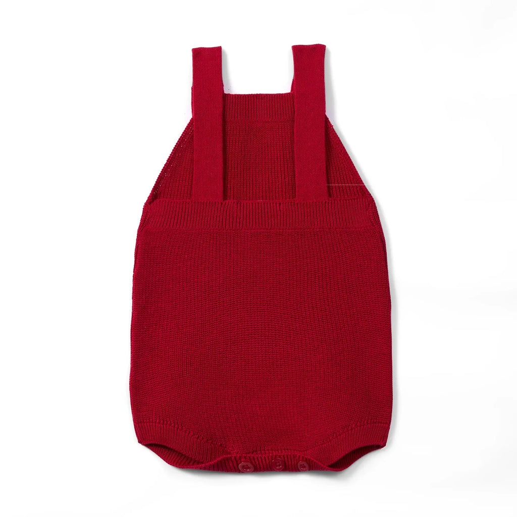 Baby Knit Button Strap Romper in Red Xmas